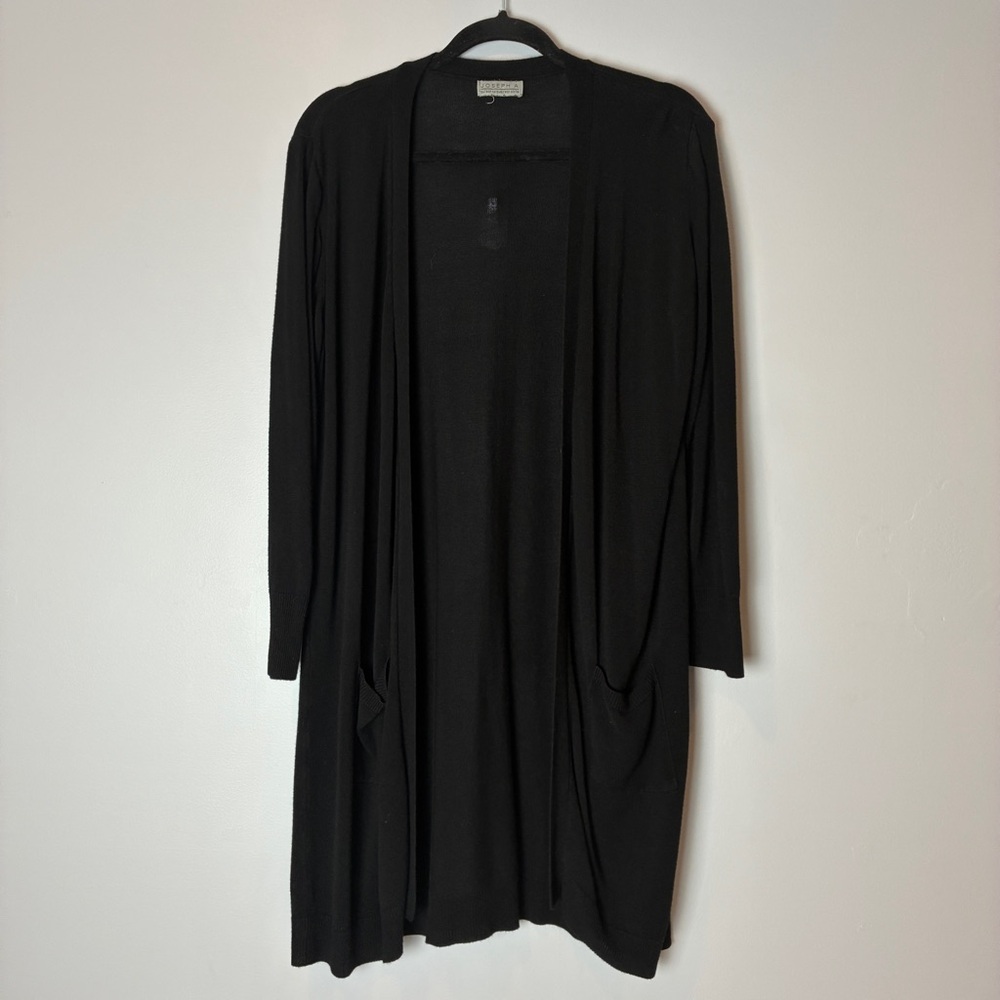 Joseph A Womens No Sz‎ Long Open Front Cardigan Black Draped Romantic Minimalism